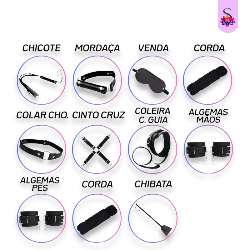Kit Sado 11 Peças em Couro
